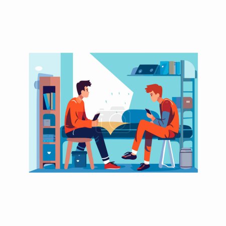 Illustration for Two students talking in the dorm vector isolated - Royalty Free Image