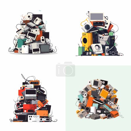 Téléchargez les illustrations : Pile d'illustration vectorielle de déchets électroniques isolée - en licence libre de droit