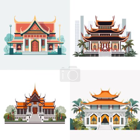 Téléchargez les illustrations : Illustration vectorielle maison style thaïlandais isolé - en licence libre de droit