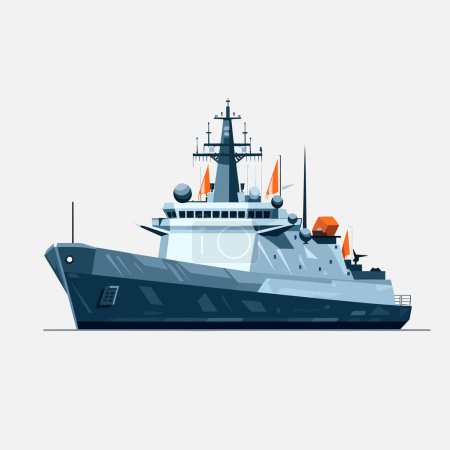 Téléchargez les illustrations : Illustration vectorielle de navire de guerre isolé - en licence libre de droit