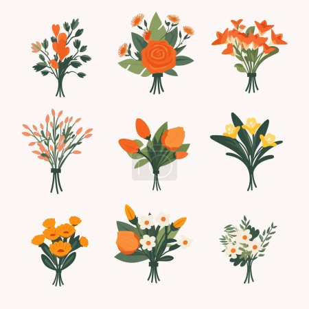 Téléchargez les illustrations : Bouquet de fleurs vecteur ensemble isolé sur blanc - en licence libre de droit
