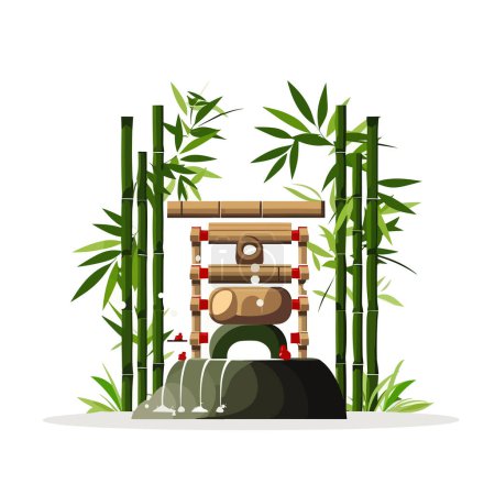 Ilustración de Vector de fuente de agua de bambú aislado en blanco - Imagen libre de derechos
