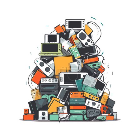 Téléchargez les illustrations : Pile de vecteur e-déchets isolé - en licence libre de droit
