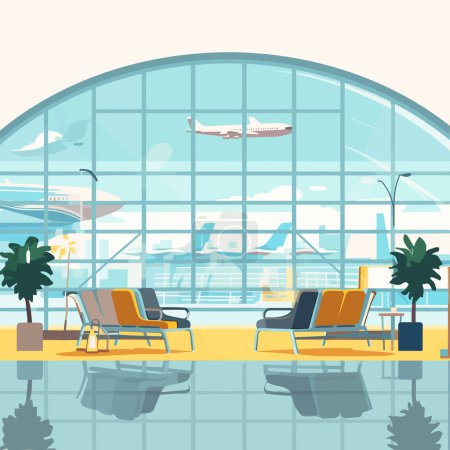 Téléchargez les illustrations : Aéroport intérieur vecteur plat minimaliste isolé - en licence libre de droit