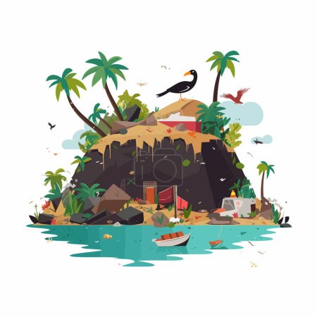 Ilustración de Gran pacífico basura isla vector plano aislado - Imagen libre de derechos