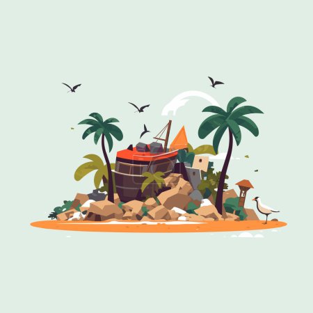 Ilustración de Gran pacífico basura isla vector plano aislado - Imagen libre de derechos