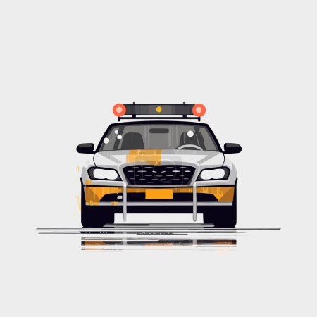 Téléchargez les illustrations : Voiture de police en vecteur de pluie plat minimaliste illustration isolée - en licence libre de droit