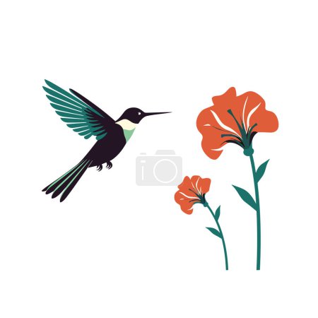 Illustration for Hummingbird flying next to a flower vector flat isolated illustration - Royalty Free Image