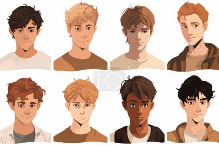 Porträt von Jungen mit einzigartigen Hauttönen Vektor isolierte Illustration