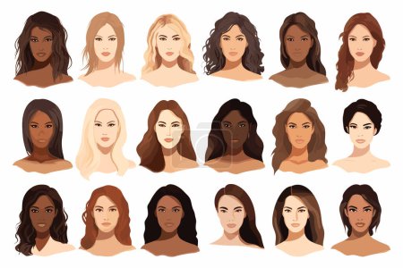 Porträt von Frauen mit einzigartigen Hauttönen Vektor isolierte Illustration