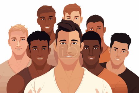 Téléchargez les illustrations : Soins de la peau et diversité Portrait d'homme avec une illustration isolée unique - en licence libre de droit
