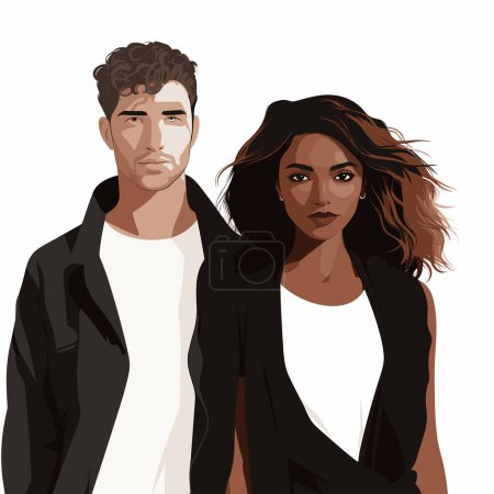 Illustration for White man black woman date vector flat isolated illustration - Royalty Free Image