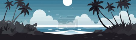 Ilustración de Olas oceánicas sobre arena negra playa vector plano aislado - Imagen libre de derechos
