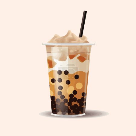 a bubble tea in a plastic cup vector flat isolated illustration