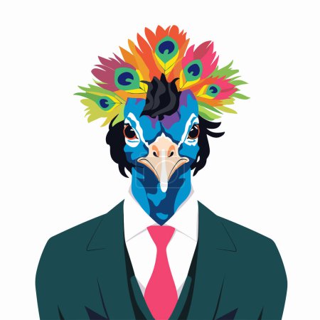 Ilustración de Hombre de traje con cabeza de pavo real vector plana ilustración aislada - Imagen libre de derechos