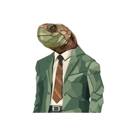 Téléchargez les illustrations : Homme en costume avec tête de tortue vecteur plat illustration isolée - en licence libre de droit