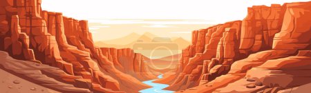 Un cañón con un vector de río simple 3d corte liso ilustración aislada