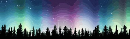 Illustration for Northern lights over a pine forest vector simple 3d isolated illustration - Royalty Free Image