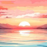 Sunset over the ocean vector simple 3d smooth cut isolated illustration