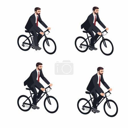 Illustration for Man in a suit riding bicycle set isometric vector isolated illustration - Royalty Free Image