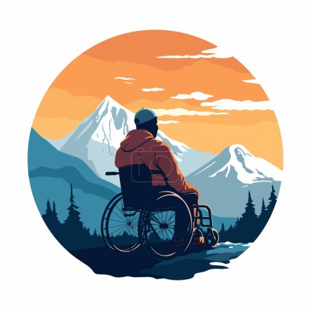 Illustration for Person on wheelchair on mountains vector flat isolated illustration - Royalty Free Image
