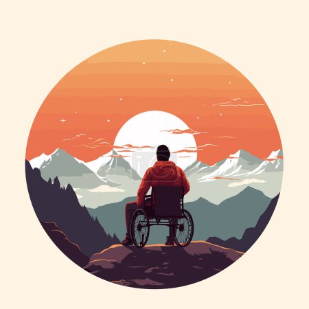 Illustration for Person on wheelchair on mountains vector flat isolated illustration - Royalty Free Image