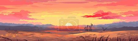 Illustration for Fiery sunset over a prairie vector simple 3d smooth isolated illustration - Royalty Free Image