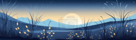 Téléchargez les illustrations : Paysage clair de lune avec des plantes lumineuses vecteur illustration isolée simple - en licence libre de droit