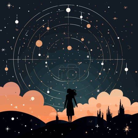 Illustration for Sky filled with constellations and zodiac signs isolated illustration - Royalty Free Image