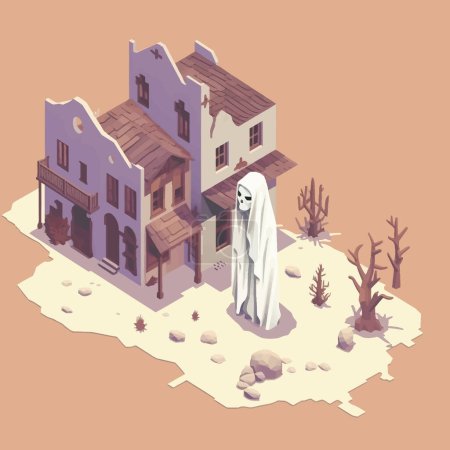 Illustration for Abandoned Ghost Town isometric vector flat isolated illustration - Royalty Free Image