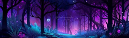 mystical forest with bioluminescent plants vector isolated illustration