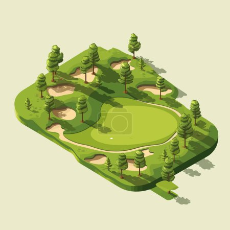 Téléchargez les illustrations : Parcours de golf vecteur isométrique plat minimaliste illustration isolée - en licence libre de droit