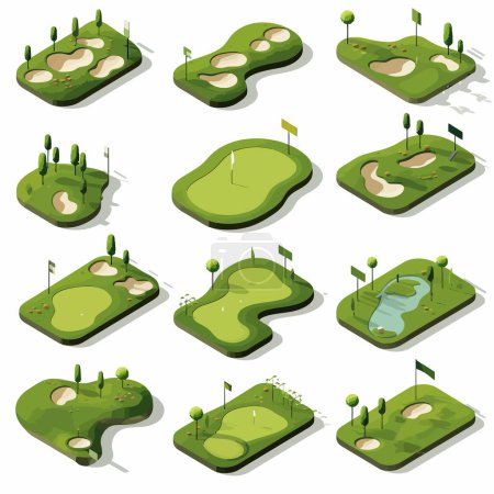 Téléchargez les illustrations : Jeu de golf vecteur isométrique plat illustration isolée - en licence libre de droit