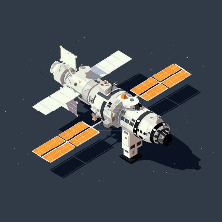 Illustration for ISS isometric vector flat minimalistic isolated illustration - Royalty Free Image