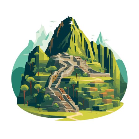 Illustration for Machu Picchu Inca Ruins of Peru vector flat isolated illustration - Royalty Free Image