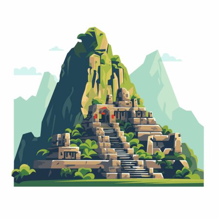 Illustration for Machu Picchu Inca Ruins of Peru vector flat isolated illustration - Royalty Free Image