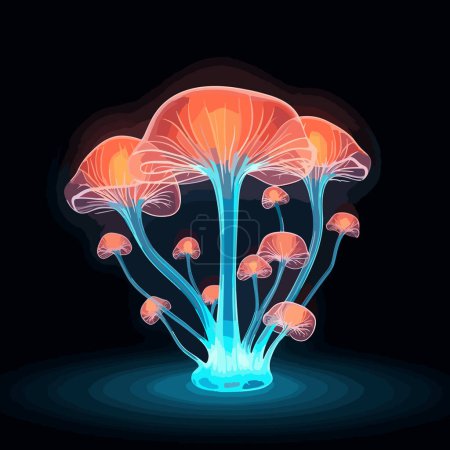 Téléchargez les illustrations : Illustration isolée plate de vecteur de champignon bioluminescent - en licence libre de droit