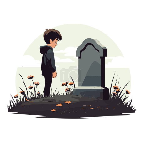 Illustration for Kid near tomstone grave vector flat isolated illustration - Royalty Free Image