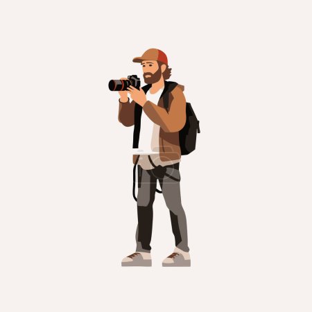 Téléchargez les illustrations : Homme avec caméra vecteur plat minimaliste illustration isolée - en licence libre de droit