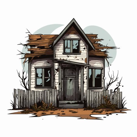 Téléchargez les illustrations : Abandonné Vintage House vecteur plat illustration isolée - en licence libre de droit