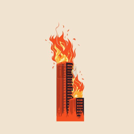Téléchargez les illustrations : Gratte-ciel sur vecteur de feu plat minimaliste illustration isolée - en licence libre de droit