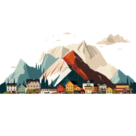 Ilustración de Grupo de pequeñas casas en montañas vector plano aislado ilustración - Imagen libre de derechos