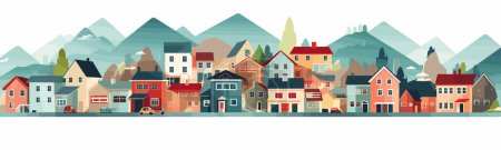 Gruppe von kleinen Häusern in den Bergen Vektor einfache 3d isolierte Illustration