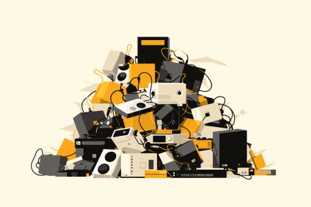 Téléchargez les illustrations : Pile de vecteur e-déchets plat minimaliste illustration isolée - en licence libre de droit
