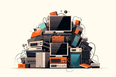 Illustration for Pile of e-waste vector flat minimalistic isolated illustration - Royalty Free Image