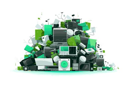 Téléchargez les illustrations : Pile de vecteur e-déchets plat minimaliste illustration isolée - en licence libre de droit