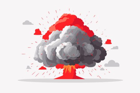 Téléchargez les illustrations : Illustration isolée minimaliste plate de vecteur d'explosion de bombe nucléaire - en licence libre de droit