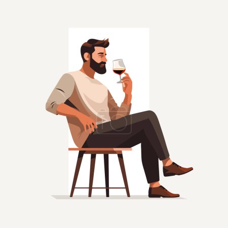 Téléchargez les illustrations : Homme buvant vin vecteur plat minimaliste isolé illustration - en licence libre de droit