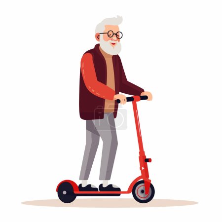 Illustration for Old man standing riding e-scooter vector flat isolated illustration - Royalty Free Image