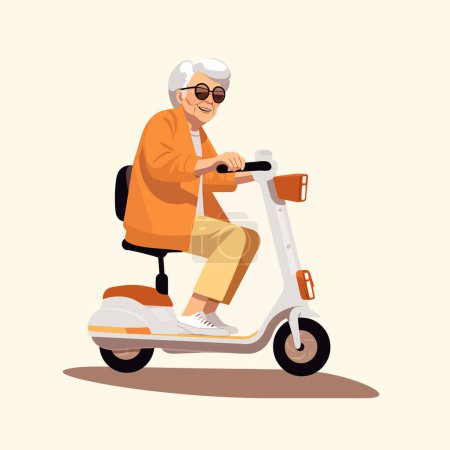 old woman riding e-scooter vector flat isolated illustration